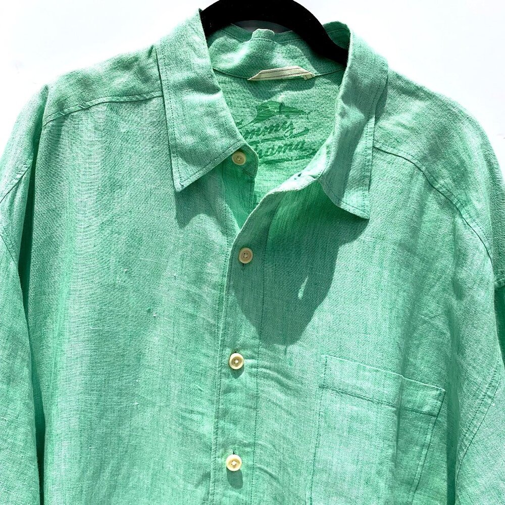 Men’s Tommy Bahama 100% Linen Long Sleeve Casual Button Up Shirt Green Size 1XB